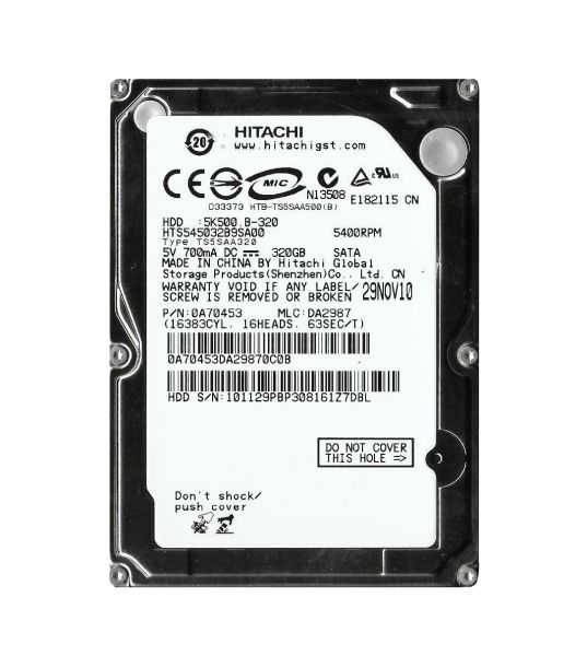HTS545032B9SA00 Hitachi Travelstar 5K500.B 320GB 5400RPM SATA 1.5Gb/s 8MB Cache 2.5-inch Hard Drive