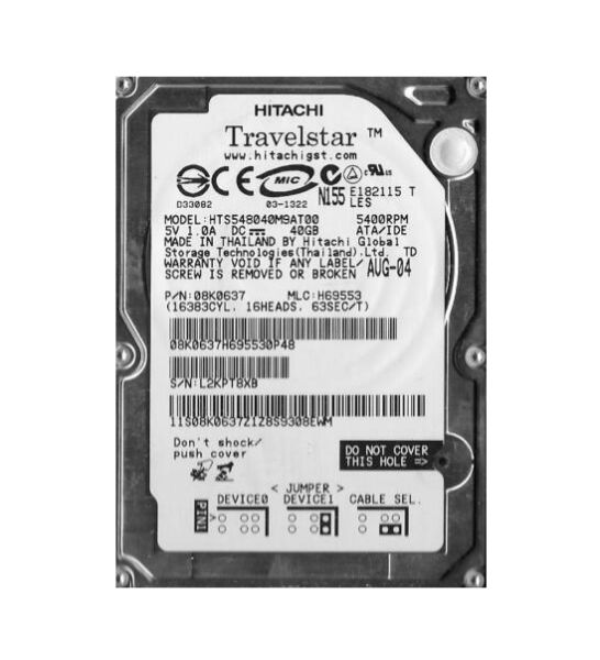 HTS548040M9AT00 Hitachi TravelStar 5K80 40GB 5400RPM IDE/ATA 8MB Cache 44-Pin 2.5-inch Hard Drive