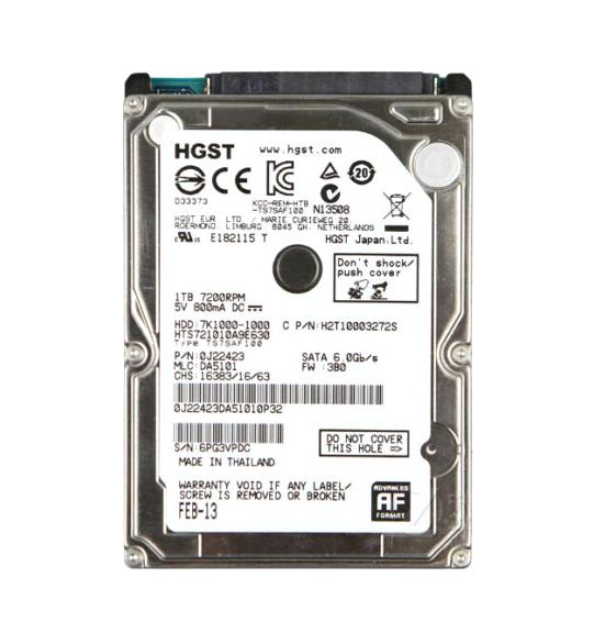 HTS721010A9E630 Hitachi TravelStar 7K1000 1TB 7200RPM SATA 6Gb/s 32MB Cache 2.5-inch Hard Drive