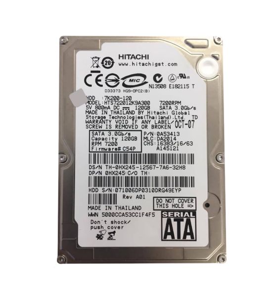HTS722012K9A300 Hitachi Travelstar 7K200 120GB 7200RPM SATA 3Gb/s 16MB Cache 2.5-inch Hard Drive