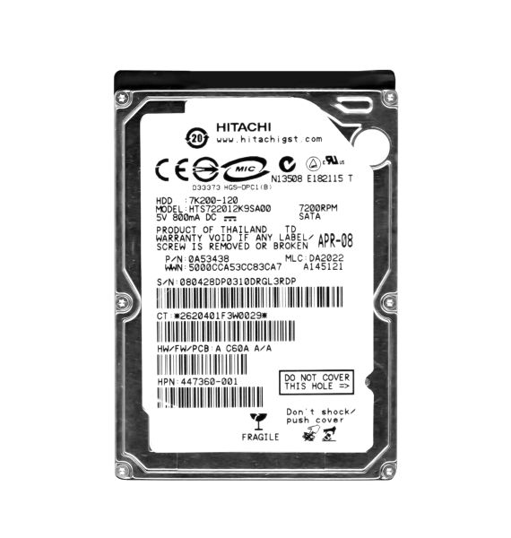HTS722012K9SA00 Hitachi Travelstar 7K200 120GB 7200RPM SATA 1.5Gb/s 16MB Cache 2.5-inch Hard Drive
