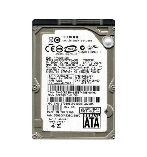 HTS722020K9A300 Hitachi Travelstar 7K200 200GB 7200RPM SATA 3GB/s 16MB Cache 2.5-inch Hard Disk Drive