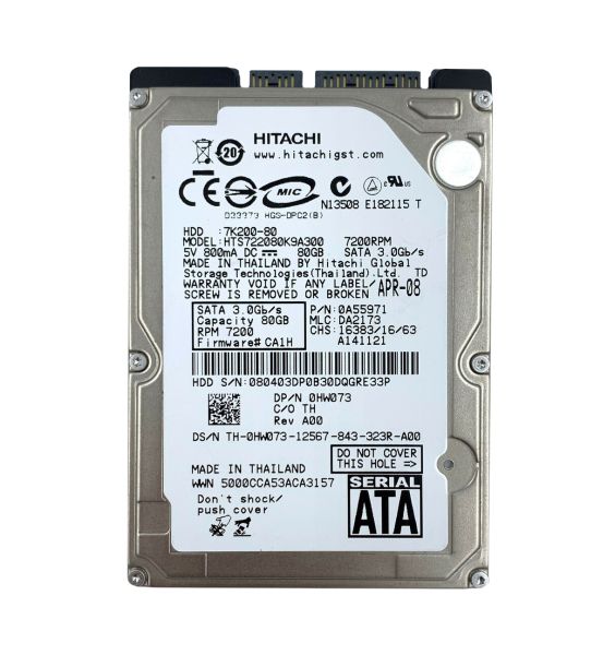HTS722080K9A300 Hitachi Travelstar 7K200-80 80GB 7200RPM SATA 3Gb/s 16MB Cache 2.5-inch Hard Drive