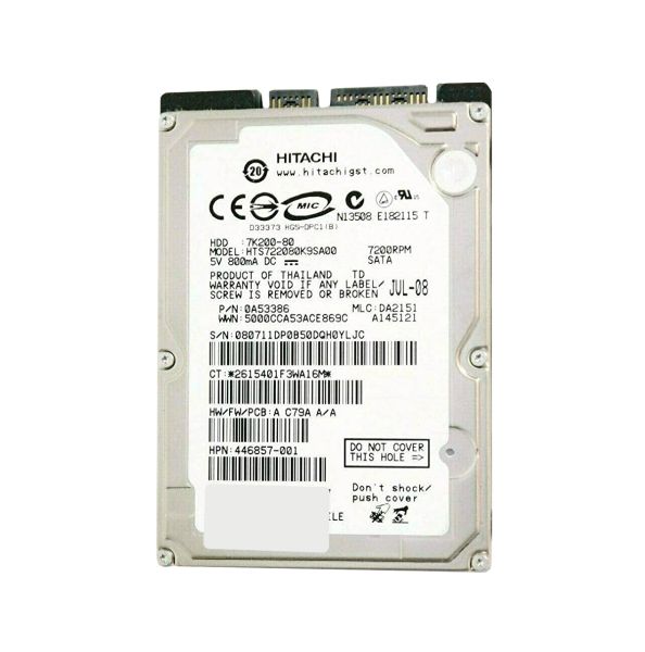 HTS722080K9SA00 Hitachi Travelstar 7K200 80GB 7200RPM SATA 1.5Gb/s 16MB Cache 2.5-inch Hard Drive