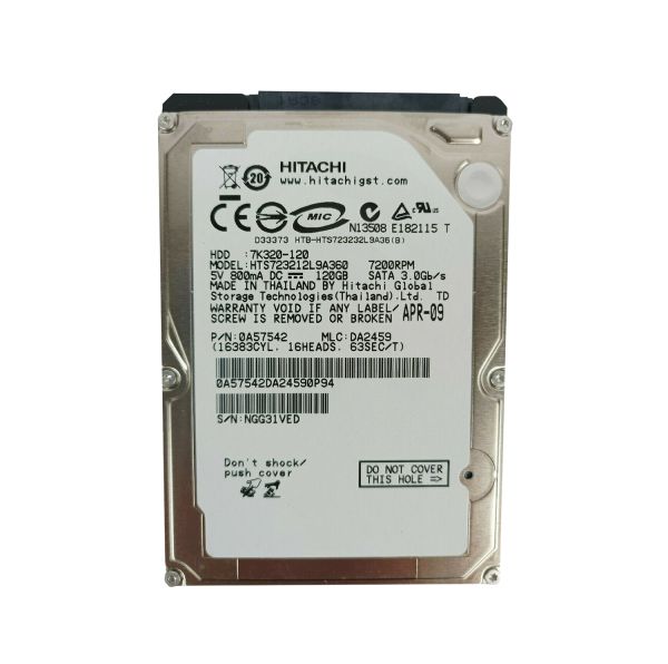 HTS723212L9A360 Hitachi Travelstar 7K320 120GB 7200RPM SATA 3GB/s 16MB Cache 2.5-inch Hard Disk Drive