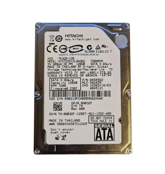 HTS723212L9A362 Hitachi Travelstar 7K320 120GB 7200RPM SATA 3GB/s 16MB Cache 2.5-inch Hard Disk Drive