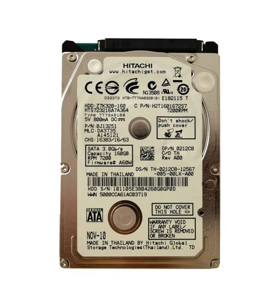 HTS723216A7A364 Hitachi Travelstar Z7K320 160GB 7200RPM SATA 3GB/s 16MB Cache 2.5-inch Hard Disk Drive