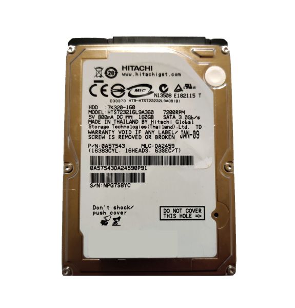 HTS723216L9A360 Hitachi Travelstar 7K320 160GB 7200RPM SATA 3Gb/s 16MB Cache 2.5-inch Hard Drive