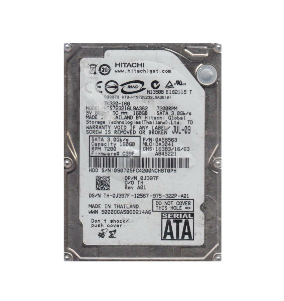 HTS723216L9A362 Hitachi Travelstar 7K320 160GB 7200RPM SATA 3Gb/s 16MB Cache 7-Pin 2.5-inch Hard Drive