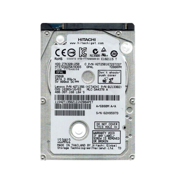 HTS723225A7A365 Hitachi Travelstar Z7K320 250GB 7200RPM SATA 3GB/s 16MB Cache 2.5-inch Hard Disk Drive