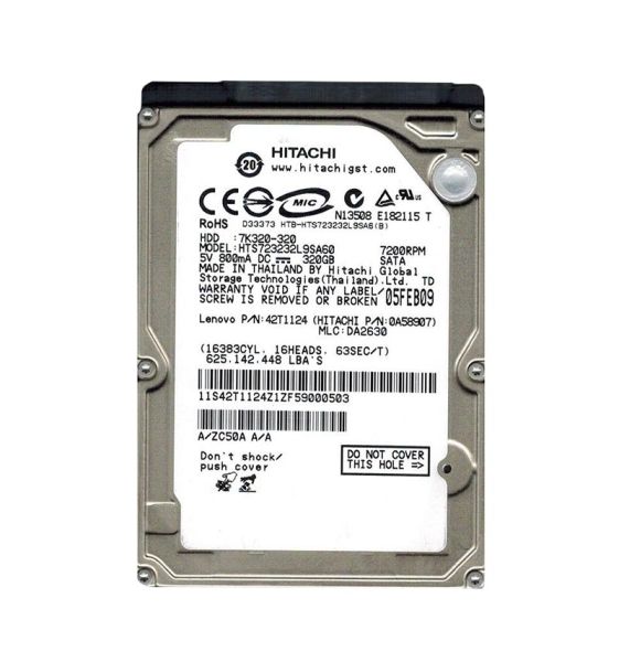 HTS723232L9SA60 Hitachi Travelstar 7K320 320GB 7200RPM SATA 1.5GB/s 16MB Cache 2.5-inch Hard Disk Drive