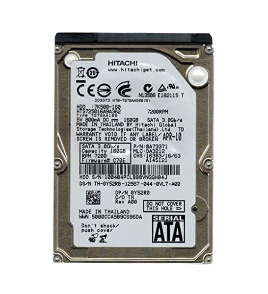 HTS725016A9A362 Hitachi Travelstar 7K500 160GB 7200RPM SATA 3GB/s 16MB Cache 2.5-inch Hard Disk Drive