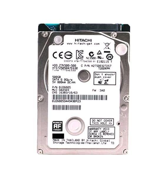 HTS725050A7E630 Hitachi TravelStar Z7K500 500GB 7200RPM SATA 6Gb/s 32MB Cache 2.5-inch Hard Drive