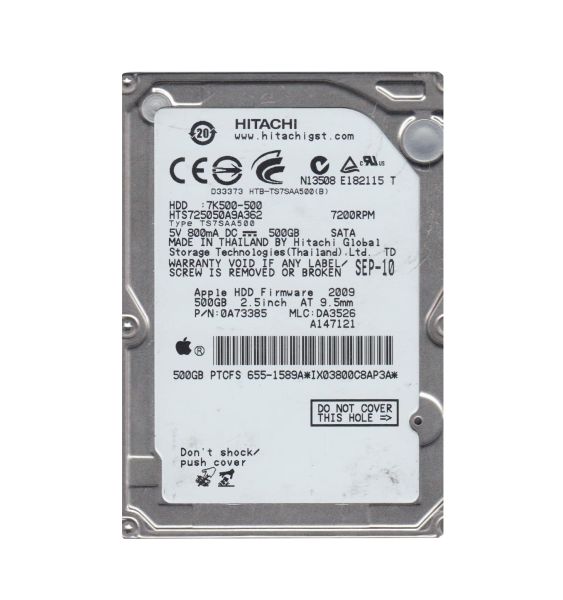 HTS725050A9A362 Hitachi Travelstar 7K500 500GB 7200RPM SATA 3GB/s 16MB Cache 2.5-inch Hard Disk Drive
