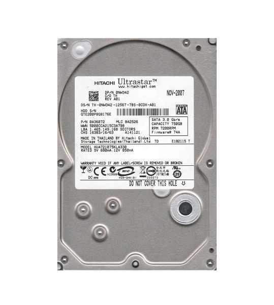 HUA721075KLA330 Hitachi Ultrastar A7K1000 750GB 7200RPM SATA 3GB/s 32MB Cache 3.5-inch Hard Disk Drive