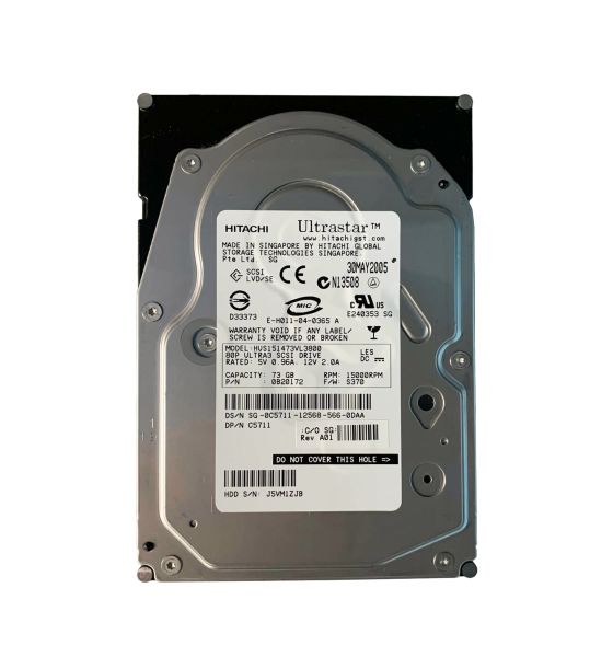 HUS151473VL3800 Hitachi Ultrastar 15K147 73.4GB 15000RPM Ultra-320-80-Pin SCSI Hot Pluggable 3.5-inch Hard Drive