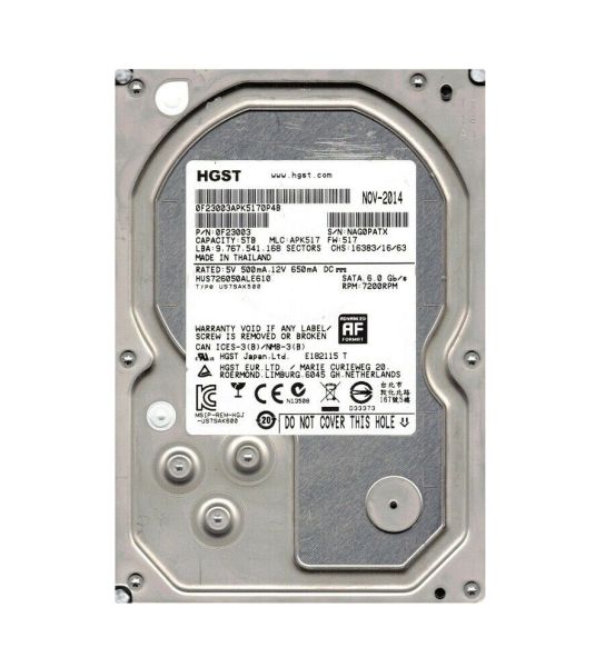 HUS726050ALE610 Hitachi Ultrastar 7K6000 5TB 7200RPM SATA 6GB/s 128MB Cache (ISE) 3.5-inch Hard Disk Drive