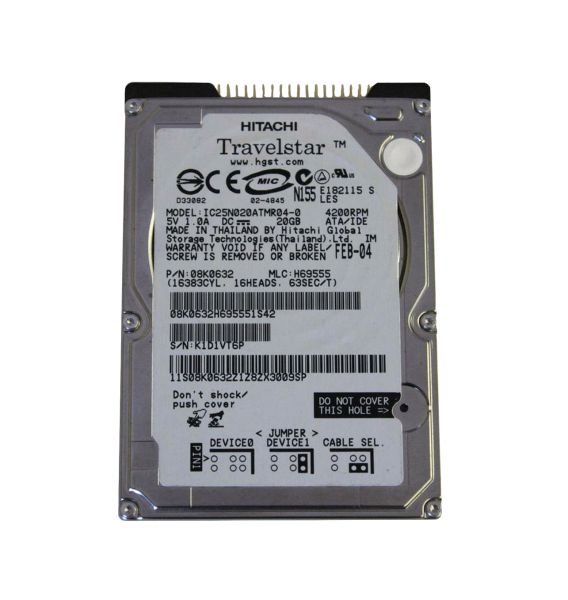 IC25N020ATMR040 Hitachi Travelstar 80GN 20GB 4200RPM ATA-100 2MB Cache 2.5-inch Hard Disk Drive