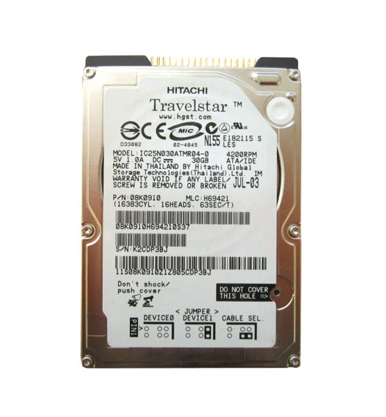 IC25N030ATMR04-0 Hitachi 20GB 4200RPM IDE/ATA-100 2.5-inch Laptop Hard Drive