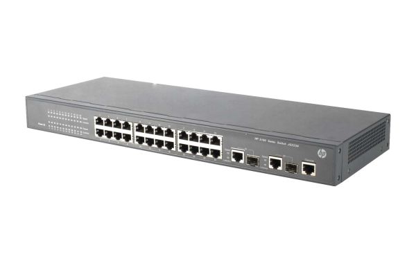 JG223AR#B8X HP 3100 Series 3100-24 v2 24 x RJ-45 Ports 10/100Base-TX + 2 x Dual Personality RJ-45/SFP (mini-GBIC) Ports Layer 3 Managed Rack-mountable Gigabit Ethernet Network Switch