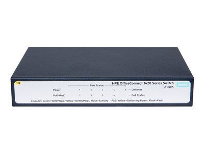 JH328-61001 HPE OfficeConnect 1420 Series 1420-5G PoE+ 5 x RJ-45 Ports PoE+ 10/100/1000Base-T Layer 2 Unmanaged Rack-mountable Gigabit Ethernet Network Switch