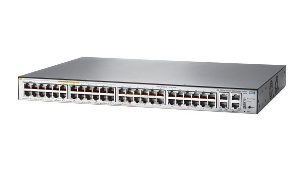 JL173A#B2C HPE OfficeConnect 1850-48G-4XGT-PoE+ 24 x RJ-45 Ports PoE+ 10/100/1000Base-T + 24 x RJ-45 Ports + 4 x Dual Personality RJ-45/SFP+ Ports Layer 2 Managed Rack-mountable Gigabit Ethernet Network Switch