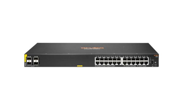 JL677A-RNG HPE Aruba 6100 24G 24 x Ports 1000Base-T + 4 x Ports 10GbE SFP+ 1U Rack-mountable Layer 3 Managed Stackable Gigabit Ethernet Network Switch