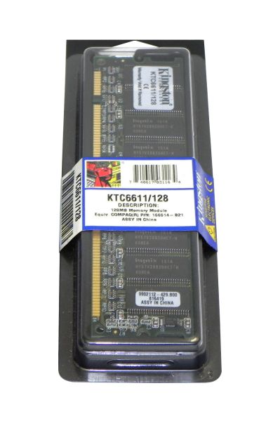 KTC6611/128 Kingston Technology 128MB 100MHz PC100 non-ECC Unbuffered CL2 168-Pin DIMM 3.3V Memory Module