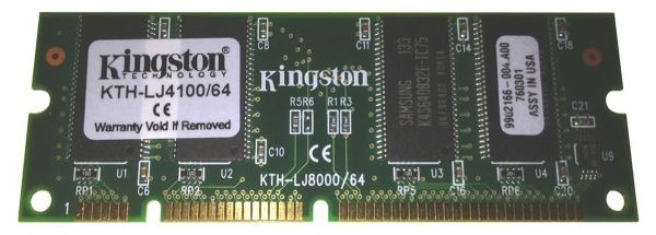KTH-LJ4100/64 Kingston Technology 64MB 100MHz PC100 non-ECC Unbuffered CL2 100-Pin DIMM 3.3V Memory Module