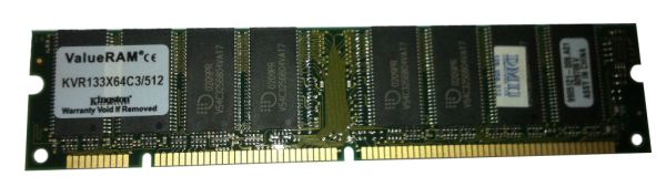 KVR133X64C3/512 Kingston Technology 512MB 133MHz PC133 non-ECC Unbuffered CL3 168-Pin DIMM 3.3V Memory Module