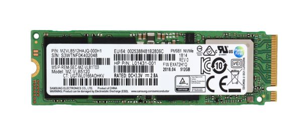 L01431-001 HP 512GB Multi Level Cell PCI Express NVMe 3.0 x4 M.2 2280 Solid State Drive