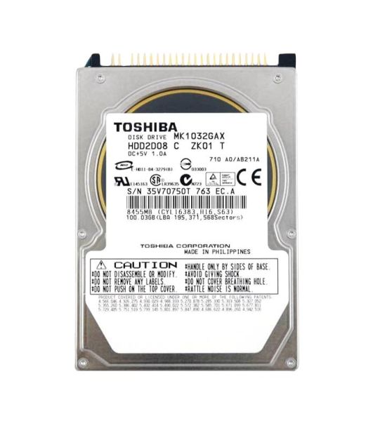 MK1032GAX Toshiba 100GB 5400RPM 16MB Cache ATA/IDE-100 44-Pin 2.5-inch Ultra- Slim Line 9.5MM Laptop Hard Drive