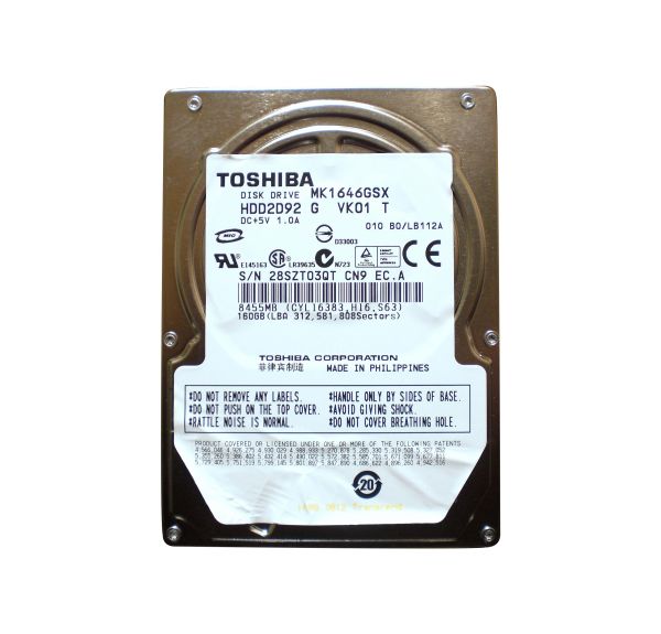 MK1646GSX Toshiba 160GB 5400RPM SATA 3GB/s 8MB Cache 2.5-inch Hard Disk Drive