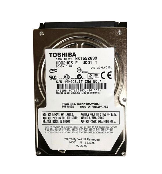 MK1652GSX Toshiba 160GB 5400RPM 8MB Cache SATA 3GB/s 7-Pin 2.5-inch MOBILE Hard Drive