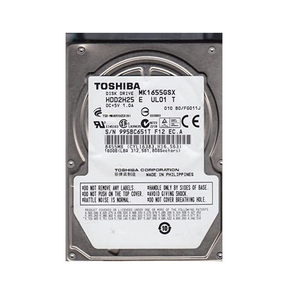 MK1655GSK Toshiba 160GB 5400RPM SATA 3GB/s 8MB Cache 2.5-inch Hard Disk Drive