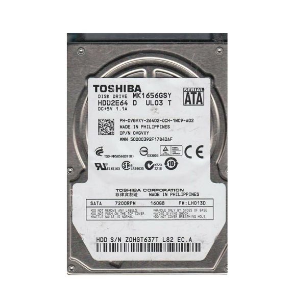 MK1656GSY Toshiba 160GB 7200RPM 16MB Cache 2.5-inch SATA-300 Laptop Hard Drive
