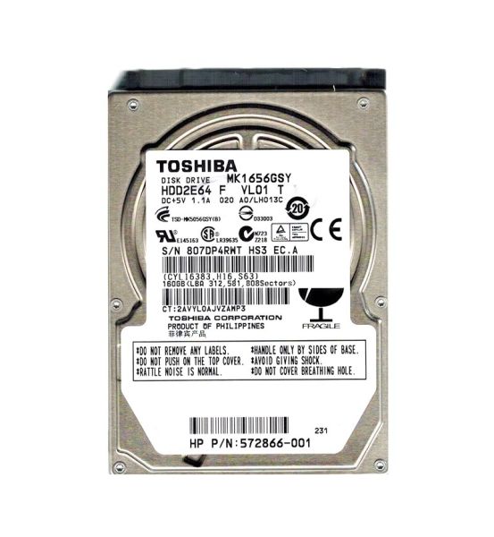 MK1656GSYF Toshiba 160GB 7200RPM SATA 3GB/s 16MB Cache 2.5-inch Hard Disk Drive