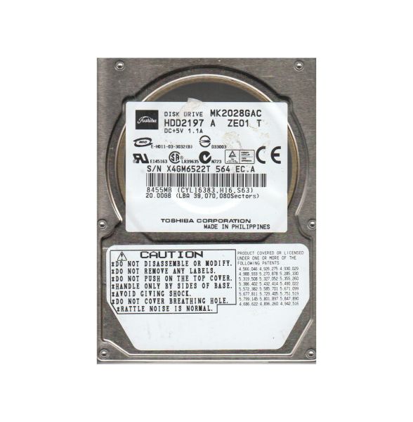 MK2028GAC Toshiba 20GB 4200RPM ATA-100 2MB Cache 2.5-inch Hard Disk Drive