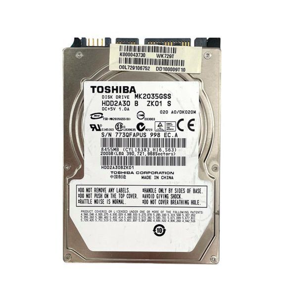 MK2035GSS Toshiba 200GB 4200RPM 8MB Cache SATA 7-Pin 2.5-inch Laptop Hard Drive