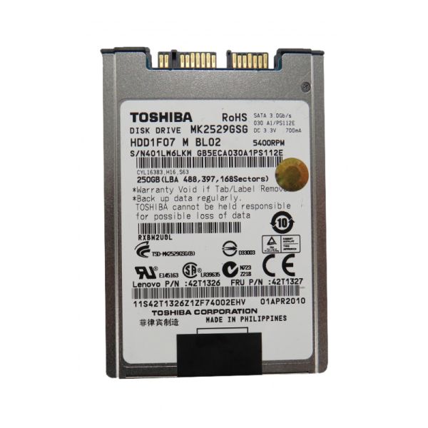MK2529GSG Toshiba 250GB 5400RPM SATA 3Gb/s 8MB Cache Hot Swappable 1.8-inch Hard Drive