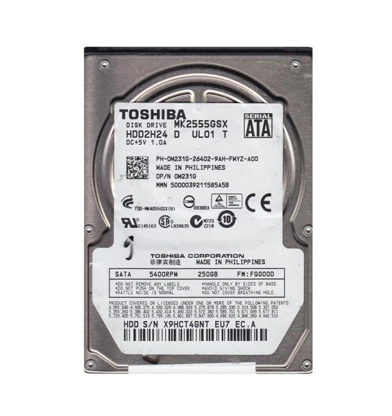MK2555GSX Toshiba 250GB 5400RPM 8MB Cache SATA 3GB/s 7-Pin 2.5-inch Laptop Hard Drive
