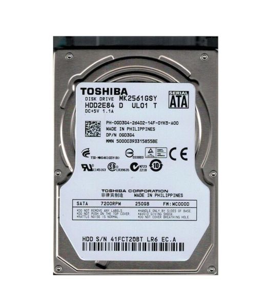 MK2561GSY Toshiba 250GB 16MB Cache 7200RPM SATA 3GB/s 2.5-inch Hard Disk Drive