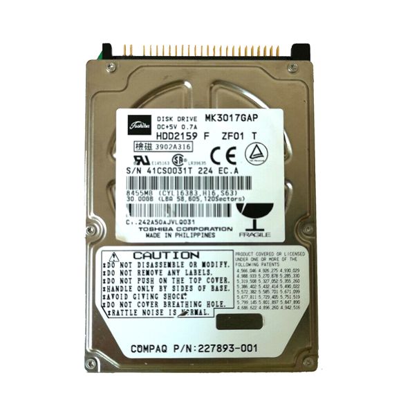 MK3017GAP Toshiba 30GB 4200RPM ATA-100 2MB Cache 2.5-inch Hard Disk Drive