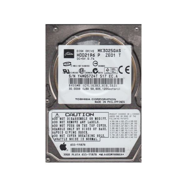 MK3025GAS Toshiba 30GB 4200RPM ATA-100 8MB Cache 2.5-inch Hard Disk Drive
