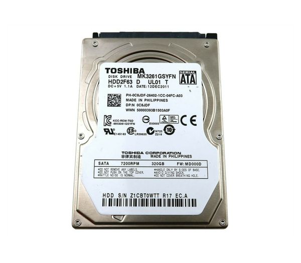 MK3261GSYFN Toshiba 320GB 7200RPM SATA 2.5-inch Laptop Hard Drive Studio 1558