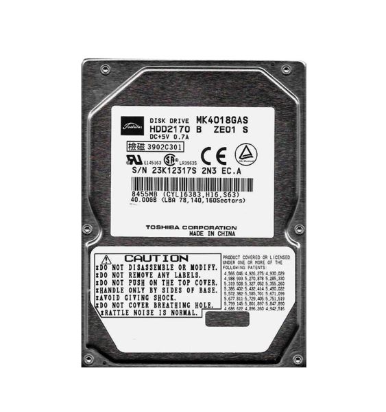 MK4018GAS Toshiba 40GB 4200RPM 2MB Cache 9.5 MM 2.5-inch Ultra- ATA-100 44-Pin Internal Laptop Hard Drive
