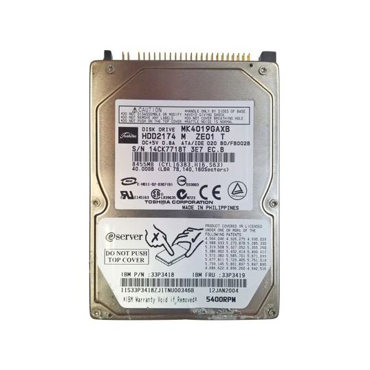MK4019GAXB Toshiba 40GB 5400RPM ATA-100 16MB Cache 2.5-inch Hard Disk Drive