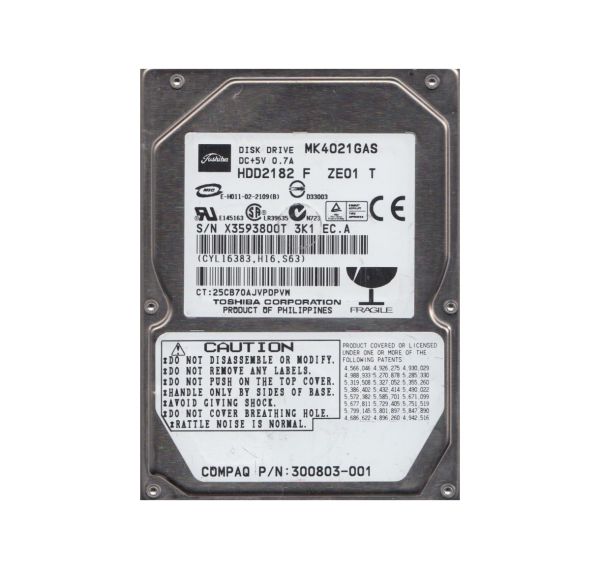 MK4021GAS Toshiba 40GB 4200RPM IDE Ultra ATA-100 2MB Cache 9.5mm 2.5-Inch Notebook Hard Disk Drive