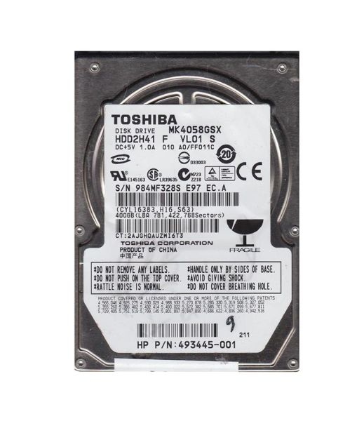 MK4058GSX Toshiba 400GB 5400RPM 8MB Cache SATA 3GB/s 2.5-inch Laptop Hard Drive