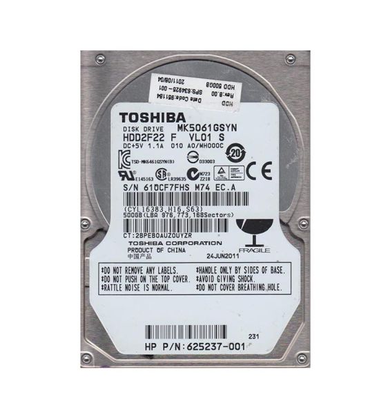 MK5061GSYN Toshiba 500GB 7200RPM 16MB Cache SATA 3GB/s 2.5-inch Laptop Hard Drive